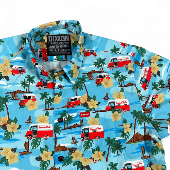 Dixxon Flannel Hawaiian Shirt Adult LARGE Blue Snap On Tools Floral Limited Ed - Picture 2 of 10